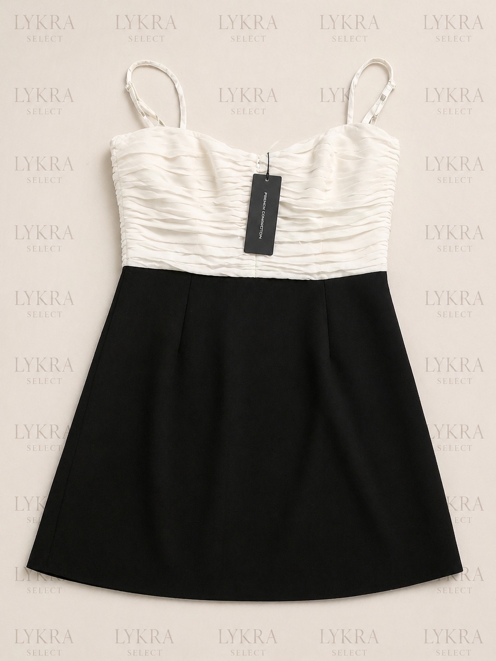 French Connection Black & White Ruched Contrast Dress Size 8 Elegant Sleeveless - Picture 5 of 5